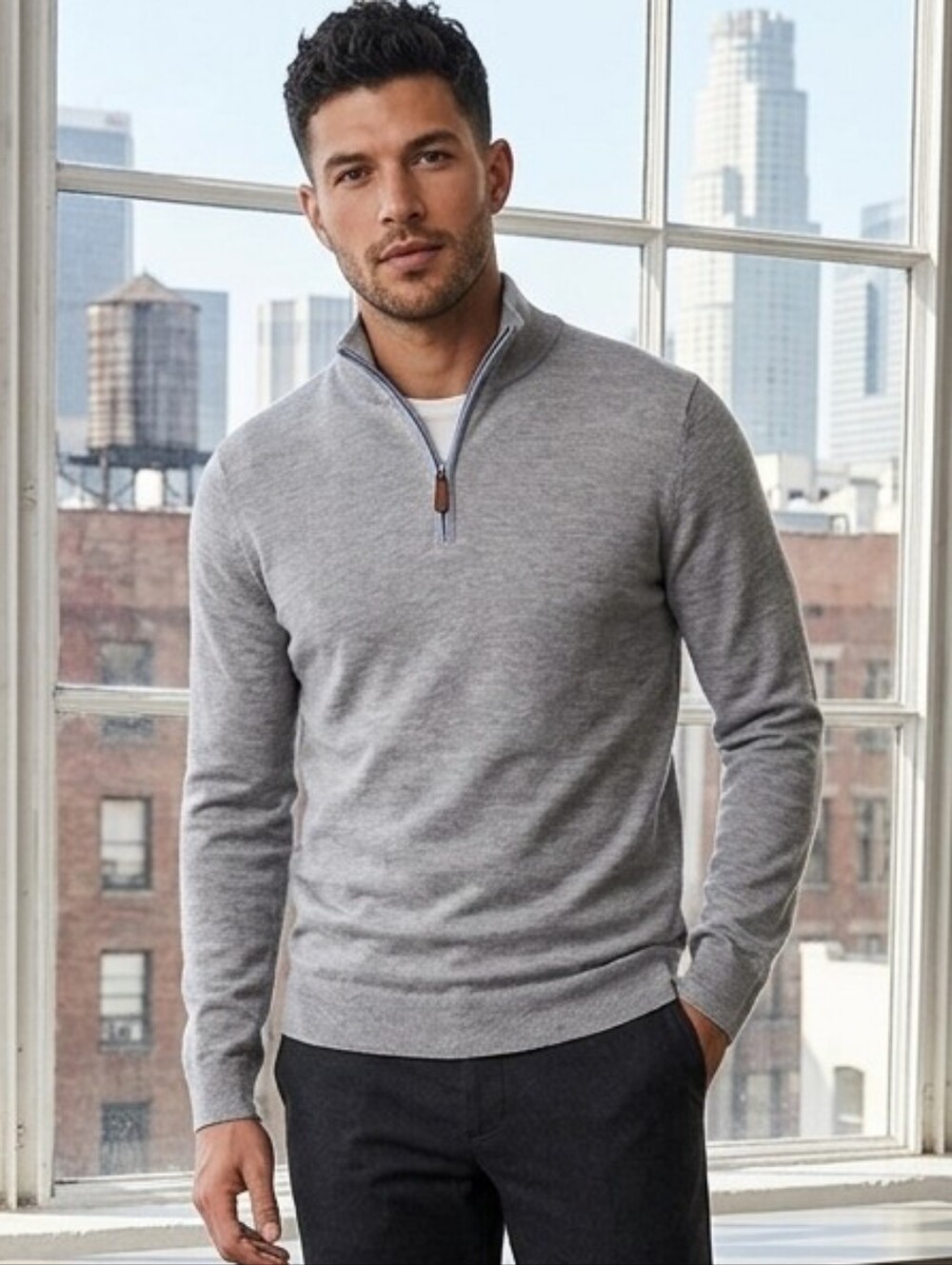 Tommy Bahama Light Gray Zip-Up Sweater